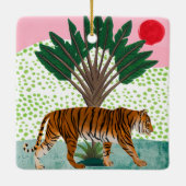 Tijger op zonsondergang keramisch ornament (Achterkant)