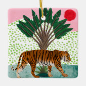 Tijger op zonsondergang keramisch ornament (Voorkant)