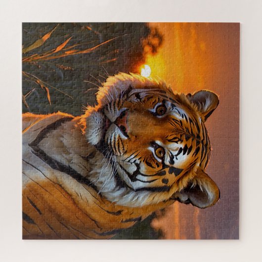 Tijger op zonsondergang legpuzzel (Horizontaal)