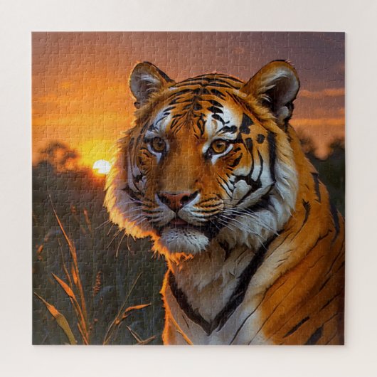 Tijger op zonsondergang legpuzzel (Verticaal)