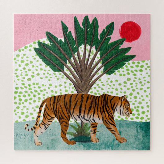 Tijger op zonsondergang legpuzzel (Verticaal)