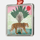 Tijger op zonsondergang metalen ornament (Links)