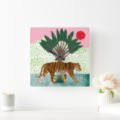 Tijger op zonsondergang vierkante klok (Huis)