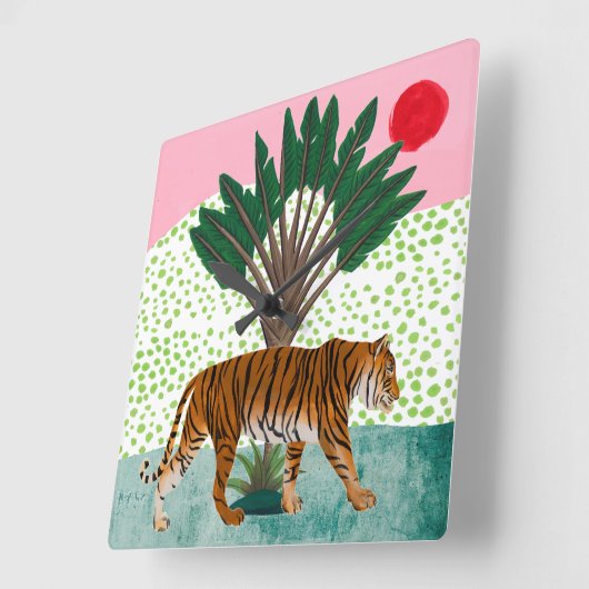 Tijger op zonsondergang vierkante klok (Hoek)