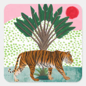 Tijger op zonsondergang vierkante sticker (Voorkant)