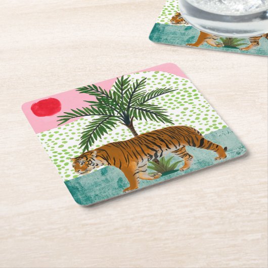 Tijger op zonsopgang kartonnen onderzetters (Schuin)