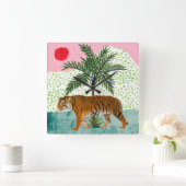 Tijger op zonsopgang vierkante klok (Huis)