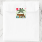 Tijger op zonsopgang vierkante sticker (Tas)