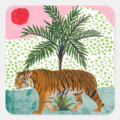 Tijger op zonsopgang vierkante sticker (Voorkant)