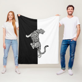 Tijger op zwart en wit fleece deken