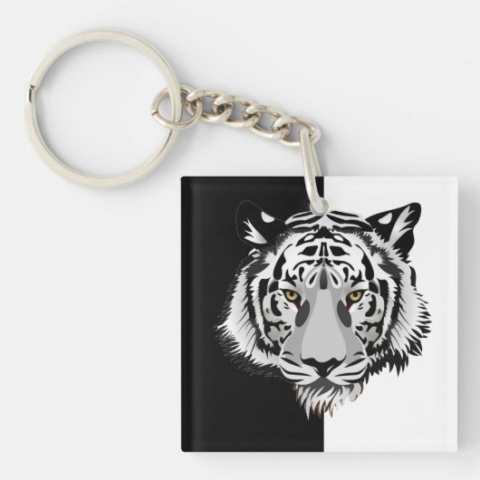 Tijger op zwart en wit sleutelhanger (voorkant)