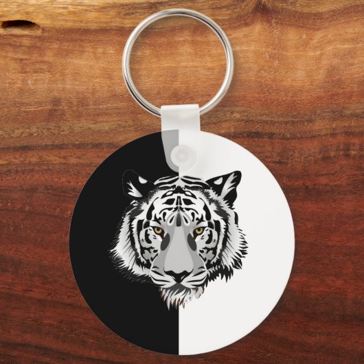 Tijger op zwart en wit sleutelhanger (Voorkant)