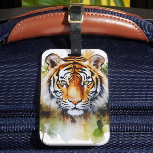 Tijger Pastel Bloemen Safari Waterverf Savannah Bagagelabel (Voorkant Insitu 2)