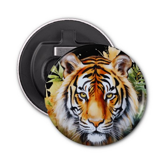 Tijger Pastel Bloemen Safari Waterverf Savannah Button Flesopener (Voorkant)
