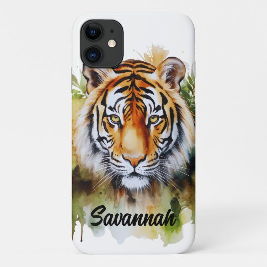 Tijger Pastel Bloemen Safari Waterverf Savannah Case-Mate iPhone Case (Achterkant)