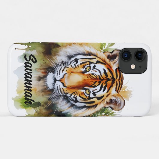 Tijger Pastel Bloemen Safari Waterverf Savannah Case-Mate iPhone Case (Achterkant (horizontaal))