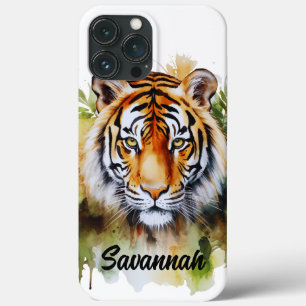 Tijger Pastel Bloemen Safari Waterverf Savannah Case-Mate iPhone Case