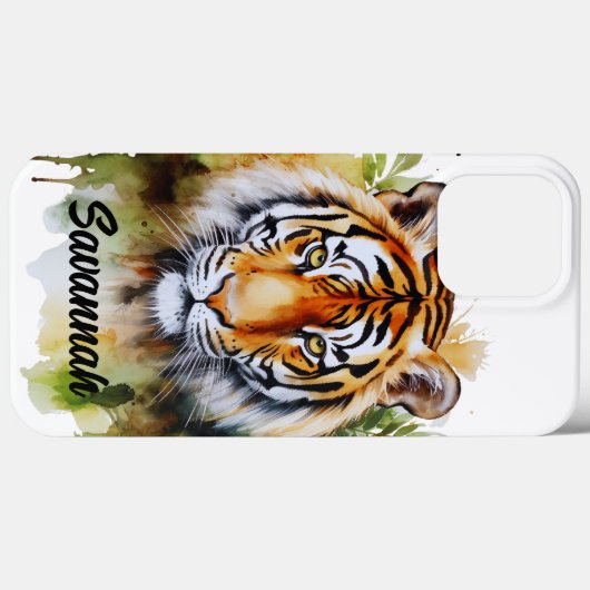 Tijger Pastel Bloemen Safari Waterverf Savannah Case-Mate iPhone Case (Achterkant (horizontaal))