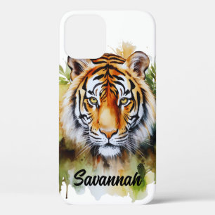 Tijger Pastel Bloemen Safari Waterverf Savannah Case-Mate iPhone Case
