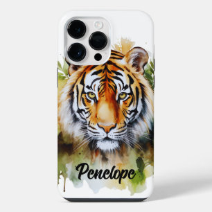 Tijger Pastel Bloemen Safari Waterverf Savannah iPhone 14 Pro Max Hoesje