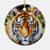 Tijger Pastel Bloemen Safari Waterverf Savannah Keramisch Ornament (Achterkant)