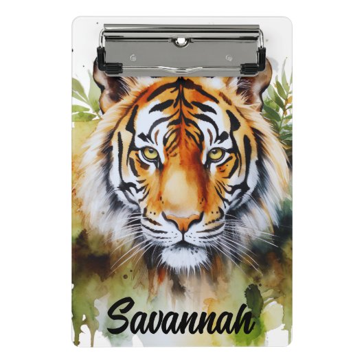 Tijger Pastel Bloemen Safari Waterverf Savannah Mini Klembord (Voorkant)