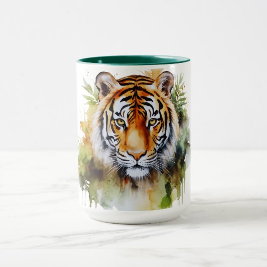 Tijger Pastel Bloemen Safari Waterverf Savannah Mok (Midden)