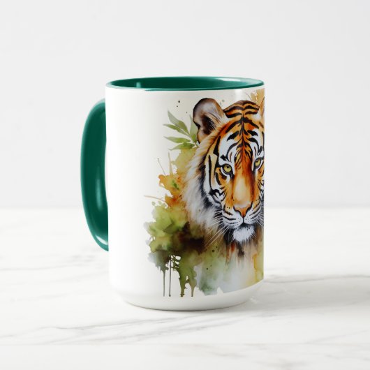 Tijger Pastel Bloemen Safari Waterverf Savannah Mok (Voorkant links)