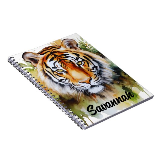 Tijger Pastel Bloemen Safari Waterverf Savannah Notitieboek (Rechterzijde)