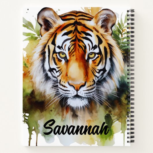 Tijger Pastel Bloemen Safari Waterverf Savannah Notitieboek (Achterkant)