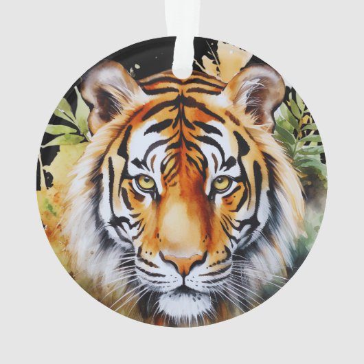 Tijger Pastel Bloemen Safari Waterverf Savannah Ornament (achterkant)