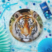 Tijger Pastel Bloemen Safari Waterverf Savannah Papieren Bordje (Feest)