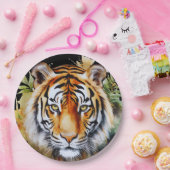 Tijger Pastel Bloemen Safari Waterverf Savannah Papieren Bordje (Feest)