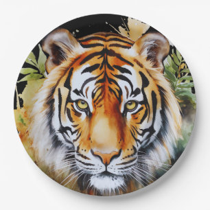 Tijger Pastel Bloemen Safari Waterverf Savannah Papieren Bordje