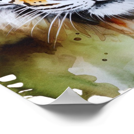 Tijger Pastel Bloemen Safari Waterverf Savannah Poster (Hoek)