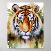 Tijger Pastel Bloemen Safari Waterverf Savannah Poster (Voorkant)
