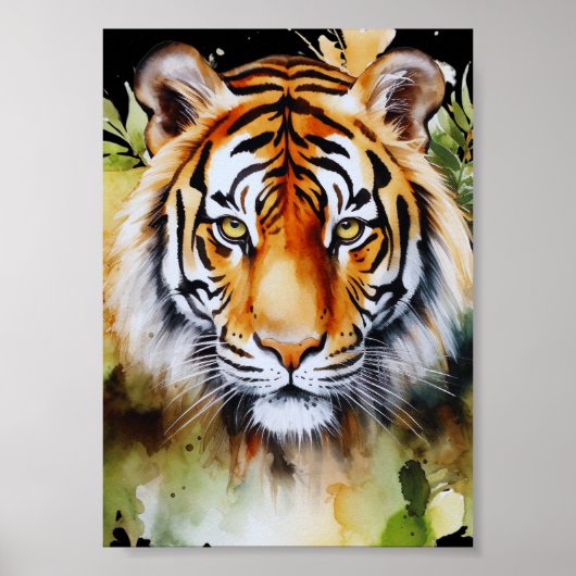 Tijger Pastel Bloemen Safari Waterverf Savannah Poster (Voorkant)