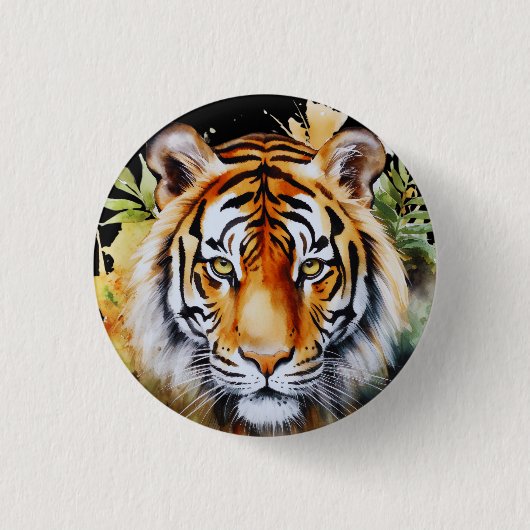 Tijger Pastel Bloemen Safari Waterverf Savannah Ronde Button 3,2 Cm (Voorkant)