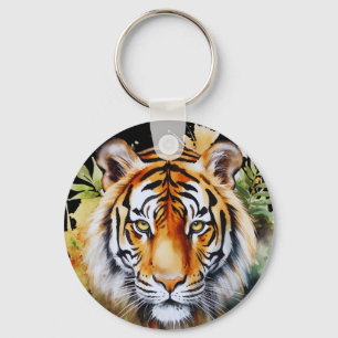 Tijger Pastel Bloemen Safari Waterverf Savannah Sleutelhanger