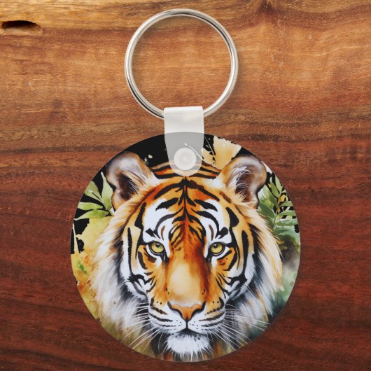 Tijger Pastel Bloemen Safari Waterverf Savannah Sleutelhanger (Achterkant)