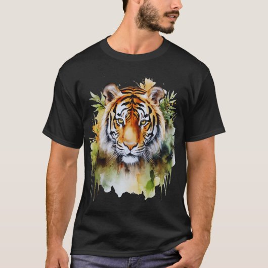 Tijger Pastel Bloemen Safari Waterverf Savannah T-shirt (Voorkant)