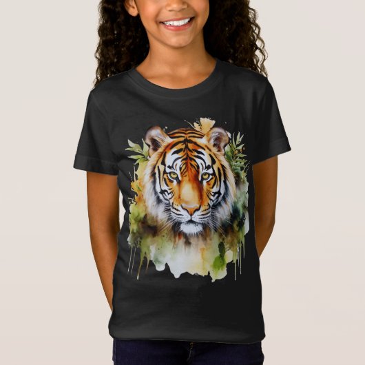 Tijger Pastel Bloemen Safari Waterverf Savannah T-shirt (Voorkant)