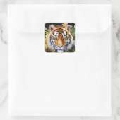 Tijger Pastel Bloemen Safari Waterverf Savannah Vierkante Sticker (Tas)