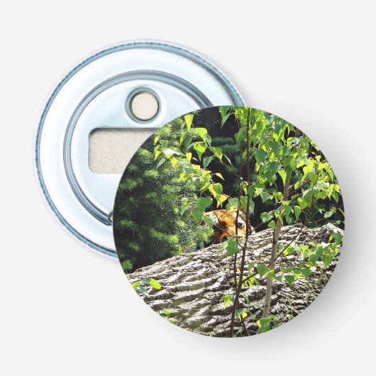 Tijger Piep-uit Flesopener Button Flesopener (Voorkant)