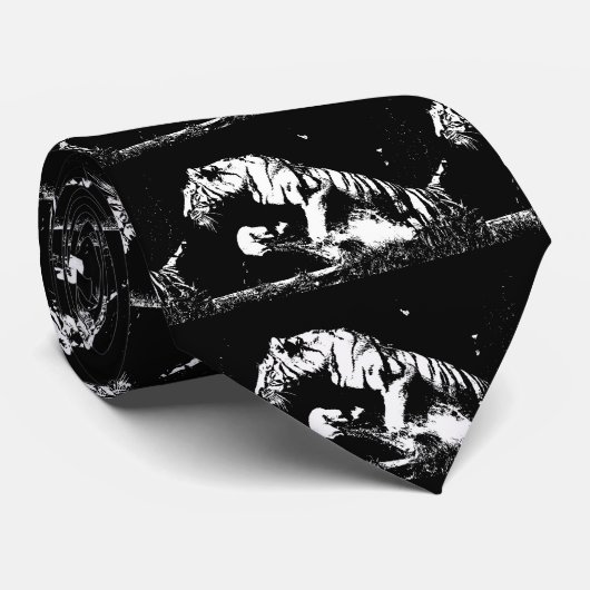 Tijger Pop Art Zwart Wit Stropdas (Opgerold)