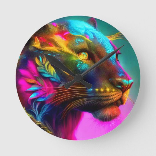 Tijger portret schilderij ronde klok (Voorkant)