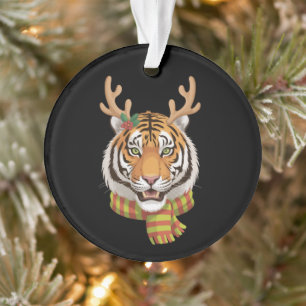 Tijger Rendier Kerst Dier Met Gewei Xmas  Ornament