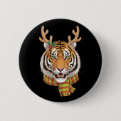 Tijger Rendier Kerst Dier Met Gewei Xmas Ronde Button 5,7 Cm (Voorkant)