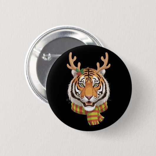 Tijger Rendier Kerst Dier Met Gewei Xmas Ronde Button 5,7 Cm (Voorkant /achterkant)