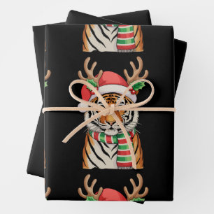 Tijger Rendier Kerstman Hoed Kerstmis Kerst Vakant Inpakpapier Vel